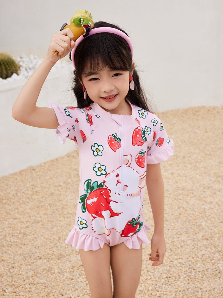 Children'S Swimsuit Girl Cute Cartoon Rabbit Ear Zipper Small And Medium-Sized Girl Baby One-Piece Children'S Swimsuit - Image 3